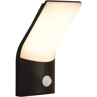 Afbeelding van Searchlight Copenhagen Buiten Wandlamp Met Sensor 12 X 25 Cm 10W LED Incl. IP54 Zwart En Opaal
