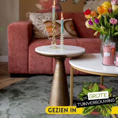 Afbeelding van StarFurn Bijzettafel Essy Large Wit Marmer 45cm