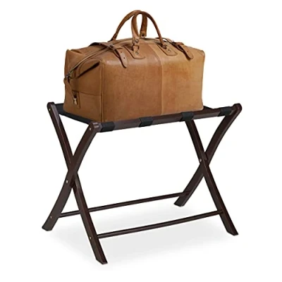 Afbeelding van Relaxdays kofferrek vouwbaar hout kofferstandaard bagagerek inklapbaar frame bruin