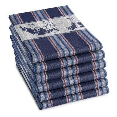 Afbeelding van DDDDD Friesian / Fries 6x Theedoek Set van 6 stuks Katoen Gestreept 60x65 cm Blauw