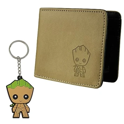 Afbeelding van Marvel Portemonnee voor heren, geschenkdoos, kaarthouder, heren en sleutelhanger, fantasie, cadeau idee tieners, Beige Groot
