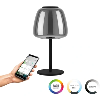 Afbeelding van EGLO connect Alfero Z Tafellamp LED Staal;Glas Zwart;Chroom