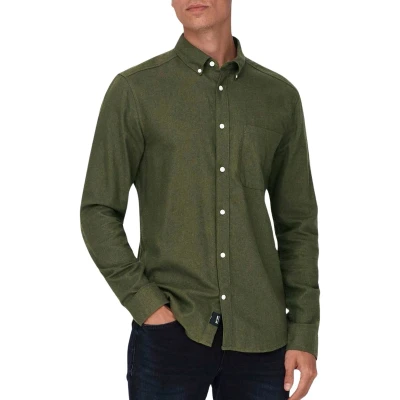 Afbeelding van Only &amp; Sons Gudmund Solid Overhemd, Heren, Maat: XS, Forest night