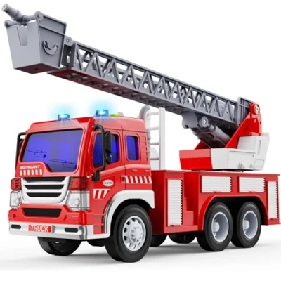 Afbeelding van GizmoVine brandweerauto, wrijvingsaangedreven schaal 1/16, speelgoed met lichten en tonen, groot, voor jongens meisjes