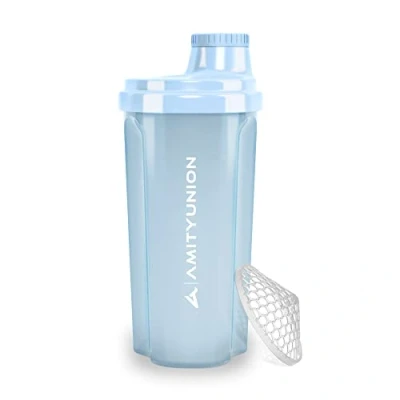 Afbeelding van Protein Shaker 500 ml &quot;Heaven&quot; lekvrij, BPA vrij met klikbare zeef en weegschaal voor romige wei shakes, gym fitness cups isolaten sportconcentraten, origineel in Hemelsblauw 500ml