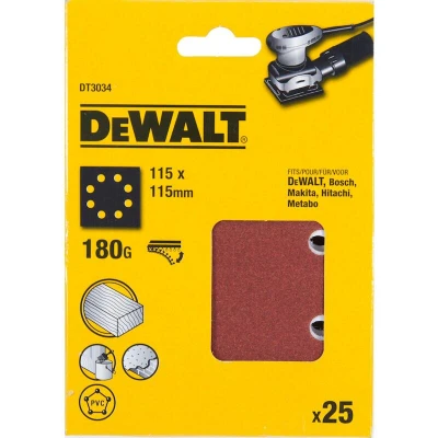 Image de DEWALT DT3034 QZ papier de verre 1/4 115x115mm perforé velcro grain 180 (25 pcs)