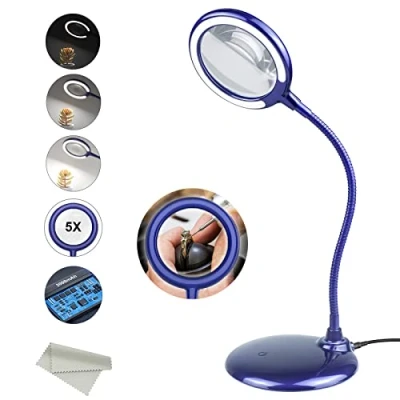 Afbeelding van Delixike 5 stuks vergrootglas met licht en standaard, led loep, dioptrieën, tafelloep verlichting voor handwerk, dimbare loep om te lezen, hobby, visuele zwakte