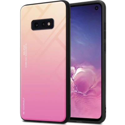 Afbeelding van Cadorabo Hoesje geschikt voor Samsung Galaxy S10e in GEEL ROZE Tweekleurige beschermhoes van TPU silicone Case Cover en achterzijde gehard glas