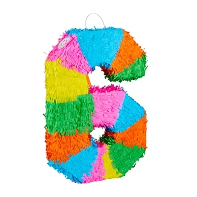 Image de Relaxdays 10025189_908 Pinata Anniversaire Chiffre 6 à suspendre Enfants et Adultes Papier remplir soi même Piñata Multicolore