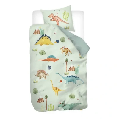 Afbeelding van Snoozing Triceratops Flanel Dekbedovertrek Eenpersoons 140x200/220 cm Groen