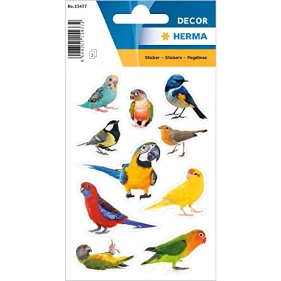Afbeelding van HERMA 15477 stickers voor kinderen, vogels, 30 stickers, papier, mat, zelfklevend, permanent hechtend, motief etiketten meisjes en jongens, kleurrijk