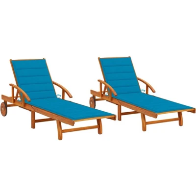 Afbeelding van vidaXL Ligstoelen 2 st met kussens massief acaciahout
