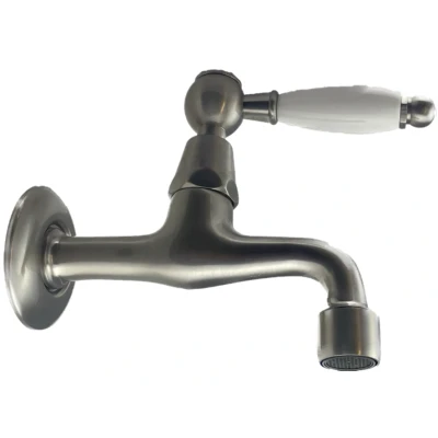Afbeelding van PB klassieke muur fonteinkraan met witte hendel koud water rvs 1208853532