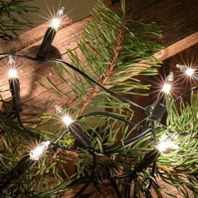 Afbeelding van hellum 152463 Lichtsnoer voor binnen, stroomvoorziening met 35 reservelampen, heldere en warme lampen, 5,10 m, groene kabel, lampen stekker Kerstmis