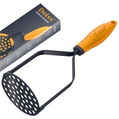 Afbeelding van Deiss PRO aardappelstamper van robuust roestvrij staal met rubberen handgreep, vaatwasmachinebestendig, hoogwaardige handmatige aardappelpers (BLACK)