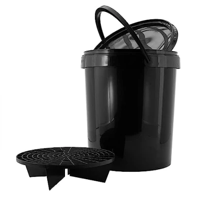 Image de AUTO STYLE Seau Lavage de Voiture 15L Noir + Couvercle Grit/Grille