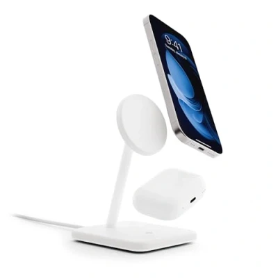 Afbeelding van Twelve South HiRise 2 Deluxe in 1 Qi2 oplaadstandaard voor iPhone en AirPods, wit