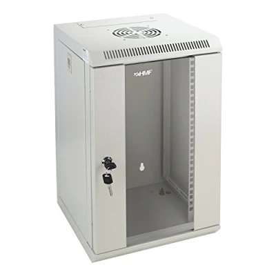 Afbeelding van HMF 63309 07 serverbay 10 inch, 9U, netwerkkast, serverrek, 31,2 x 30 48,3 cm, volledig gemonteerd, lichtgrijs
