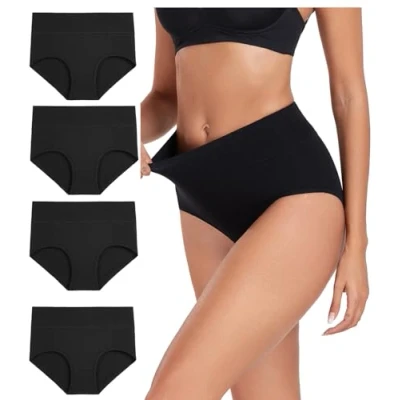 Afbeelding van wirarpa Set van meerdere damesslips met hoge taille katoen, Donkerzwart, 4 stuks
