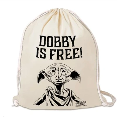 Afbeelding van Logoshirt® Harry Potter I Dobby Is free stoffen tas bedrukt Gym Sport AZO sterk trekkoord gelicentieerd ontwerp, natuurlijk, eenheidsmaat, Natuurlijk.