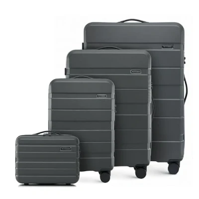 Image de WITTCHEN COMODO Line Set de valises Trolley Sets Bagages Cabine avec 4 roulettes Bagage rigide en ABS serrure TSA taille (S+M+L+coffret cosmétique) Gris foncé