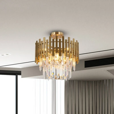 Afbeelding van Aspen plafondlamp, goudkleurig metaal, glazen kristallen, Ø 45 cm