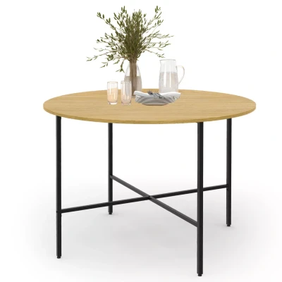 Image de Table à manger ronde DETROIT 4 6 personnes design industriel 110 cm