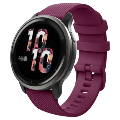 Afbeelding van MoKo Horlogebandje compatibel met Garmin Vivoactive 4S/Forerunner 255S/255S Music/Venu 2S/Vivomove 3S, 18 mm reservearmband van siliconen, Bordeaux, klassiek