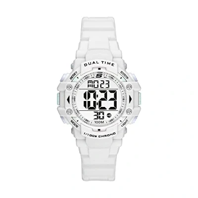 Afbeelding van Skechers Dameshorloge, digitaal uurwerk met siliconen armband, polyurethaan, leer of roestvrij staal, Zwart en wit, riem