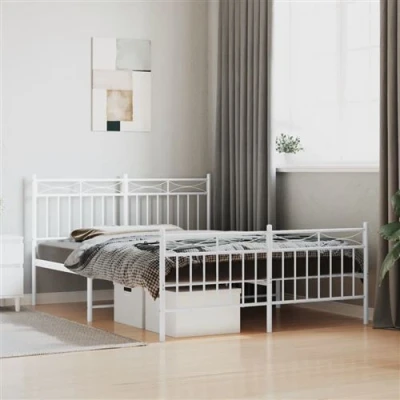 Afbeelding van Bedframe met hoofd en voeteneindemetaal wit 140x190 cm
