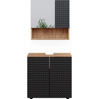Afbeelding van Vicco Badkamermeubel set Irma, Gestippeld antraciet/Krachtige eik goud, 2 delen, basiseenheid 60 cm
