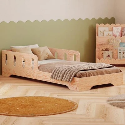 Afbeelding van smartwood TILA 6 Kinderbed, 70 x 140 cm, met lattenbodem en valbescherming, hout, voor jongens meisjes, veelzijdig Montessori bed, valbescherming