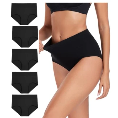 Afbeelding van wirarpa Set van meerdere damesslips met hoge taille katoen, Donkerzwart, 5 stuks