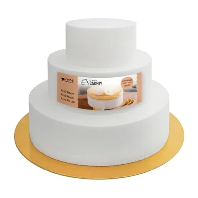 Afbeelding van MCE Commerce A3995994 piepschuim 3 etages Ø 10/15/20 cm hoogte 15 gouden taartbodem verjaardagstaart geschenktaart dummy taarten, wit, 20