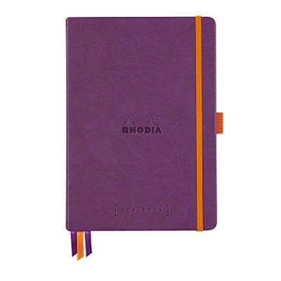 Afbeelding van RHODIA 118780C Notitieboek, hardcase, Bullet Journal, Goalbook, paars, A5, gestippeld, 240 pagina&#039;s, lichtbruin papier, 90 g, 3 banden, elastische sluiting, omslag van kunstleer