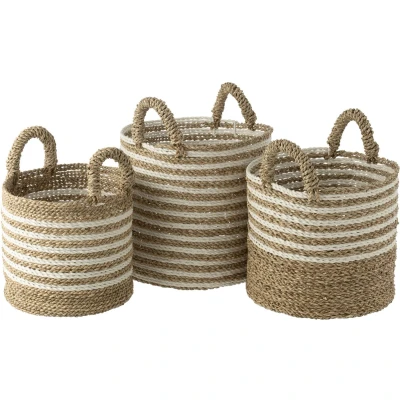 Afbeelding van J Line Set Van Drie Manden Gestreept Raffia Wit/Naturel
