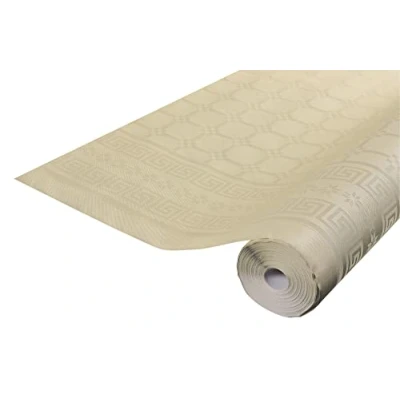 Afbeelding van Pro tafelkleed: damastpapieren wegwerptafelkleed op een rol van 25 m lang en 1,20 breed, touwkleur. Damastpapier met chic klassiek universeel patroon, ref R482568I