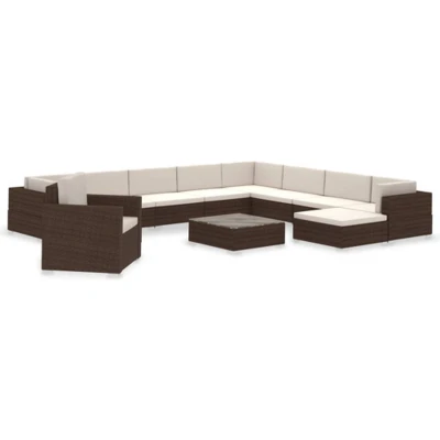 Afbeelding van 12 delige Loungeset met kussens poly rattan bruin