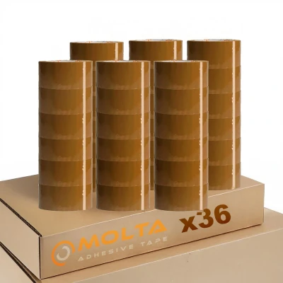 Afbeelding van MOLTA STANDARD BRUINE pakkettape 48 mm x 100 m Pakketplakband Kartontape Verpakkingstape voor pakketten en dozen 36 Rollen ACRYLIC