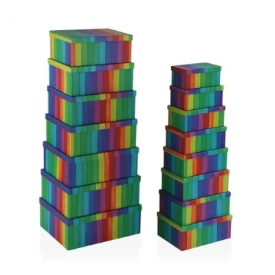 Afbeelding van Set van opstapelbare opbergboxen Versa Regenboog Karton 15 Onderdelen 35 x 16,5 43 cm