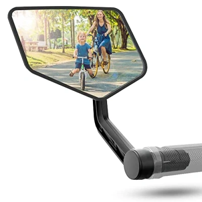 Afbeelding van fietsspiegel LINKS met extra groot spiegeloppervlak 360 verstelbare voor e bike &amp; scooter sturen achteruitkijkspiegel compatibel alle modellen accessoires
