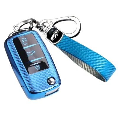 Afbeelding van Rxxr Autosleutelbehuizing compatibel met VW, VW Golf sleutelbehuizing voor Polo, Passat, Skoda, Seat, 3 toetsen (blauw)