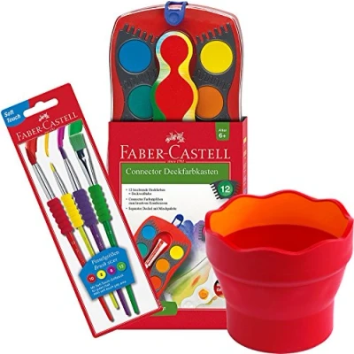 Afbeelding van Faber Castell 181570 Clic and Go Waterbeker Lichtgroen Farbkasten Softpinsel + Rode beker