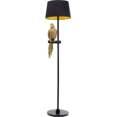 Afbeelding van Vloerlamp Kare Animal Parrot, zwart textiel, goudkleurig figuur