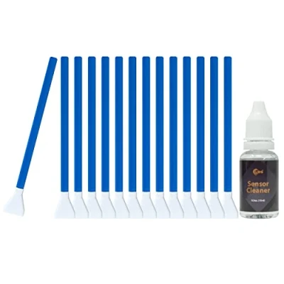 Afbeelding van UES APSC16 reinigingsset voor APS C camerasensor, sensorwattenstaafjes, 14 x 16 mm, stofvrij en vacuüm verpakt, speciale sensorreiniger, 15 ml