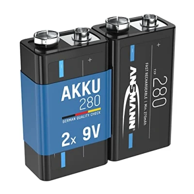 Afbeelding van ANSMANN E Block batterij 9 V 280 mAh Ni MH 2 stuks lage zelfontlading, oplaadbaar, ideaal voor afstandsbediening, teller, multimeter, microfoon