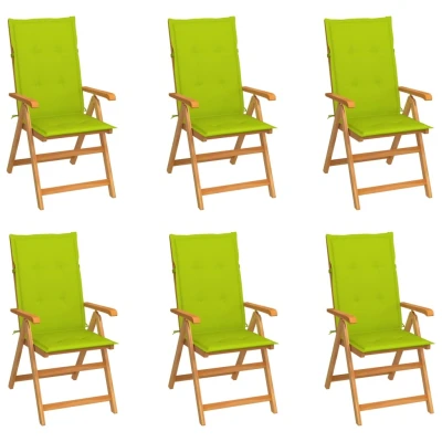 Afbeelding van Tuinstoelen 6 st met heldergroene kussens massief teakhout