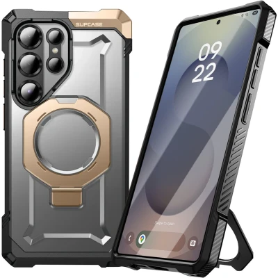 Afbeelding van Supcase, Hoesje Geschikt voor Samsung Galaxy S25 Ultra Schokbestendig Ring MagSafe Videohouder, Goud