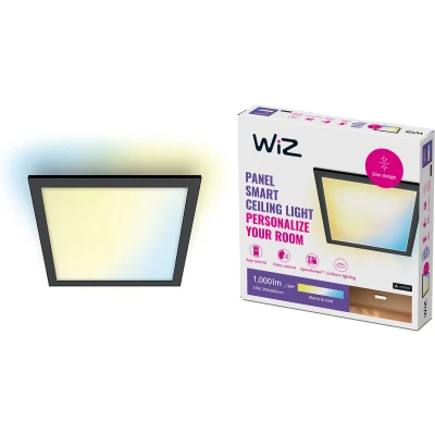 Afbeelding van WiZ Plafondlamp Panel Vierkant Zwart Slimme LED Verlichting Warm tot Koelwit Licht Geïntegreerd 12W