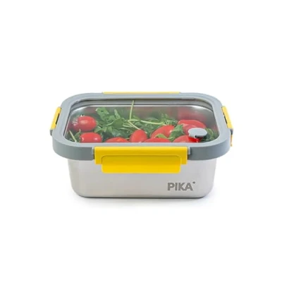 Afbeelding van PIKA 1200 ml roestvrijstalen voedseldoos en deksel van gehard glas Luchtdicht licht Geschikt voor magnetron, oven, vriezer MetalShock